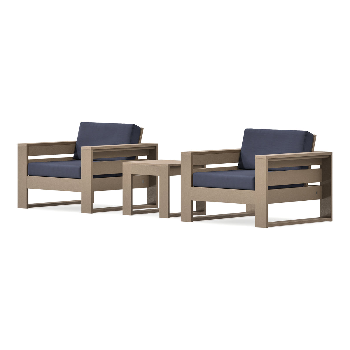 POLYWOOD PW Designer Series Latitude 3-Piece Lounge Chair Set in Vintage Sahara / Navy Linen