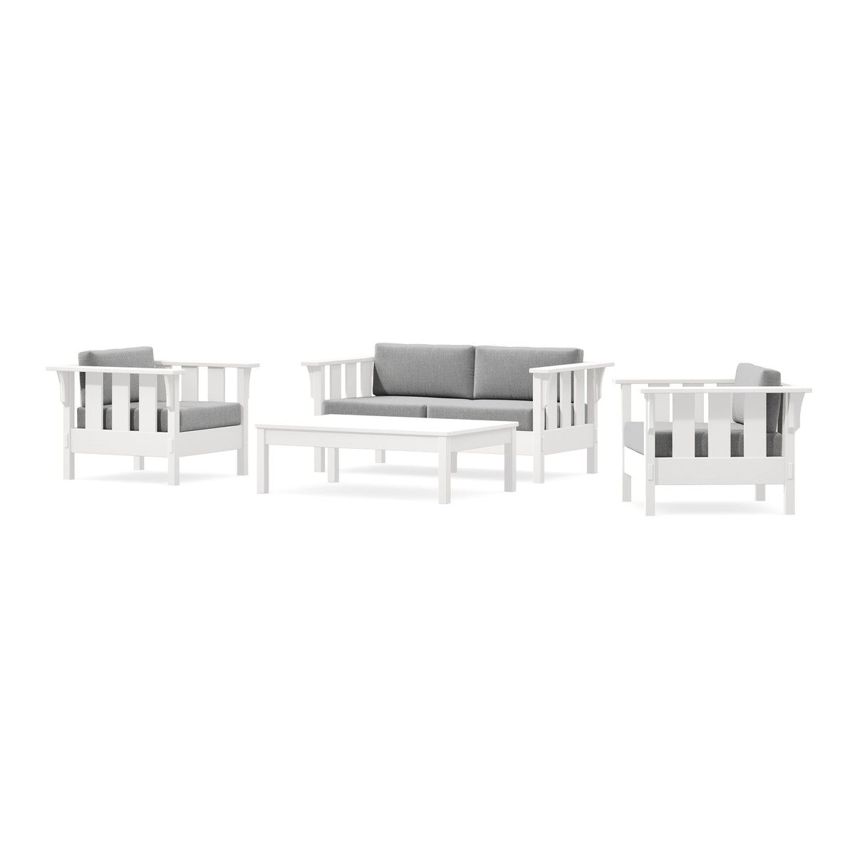 POLYWOOD Acadia 4-Piece Deep Seating Set with Loveseat in Vintage White / Grey Mist