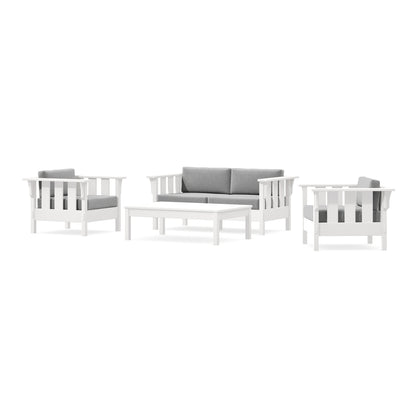 POLYWOOD Acadia 4-Piece Deep Seating Set with Loveseat in Vintage White / Grey Mist