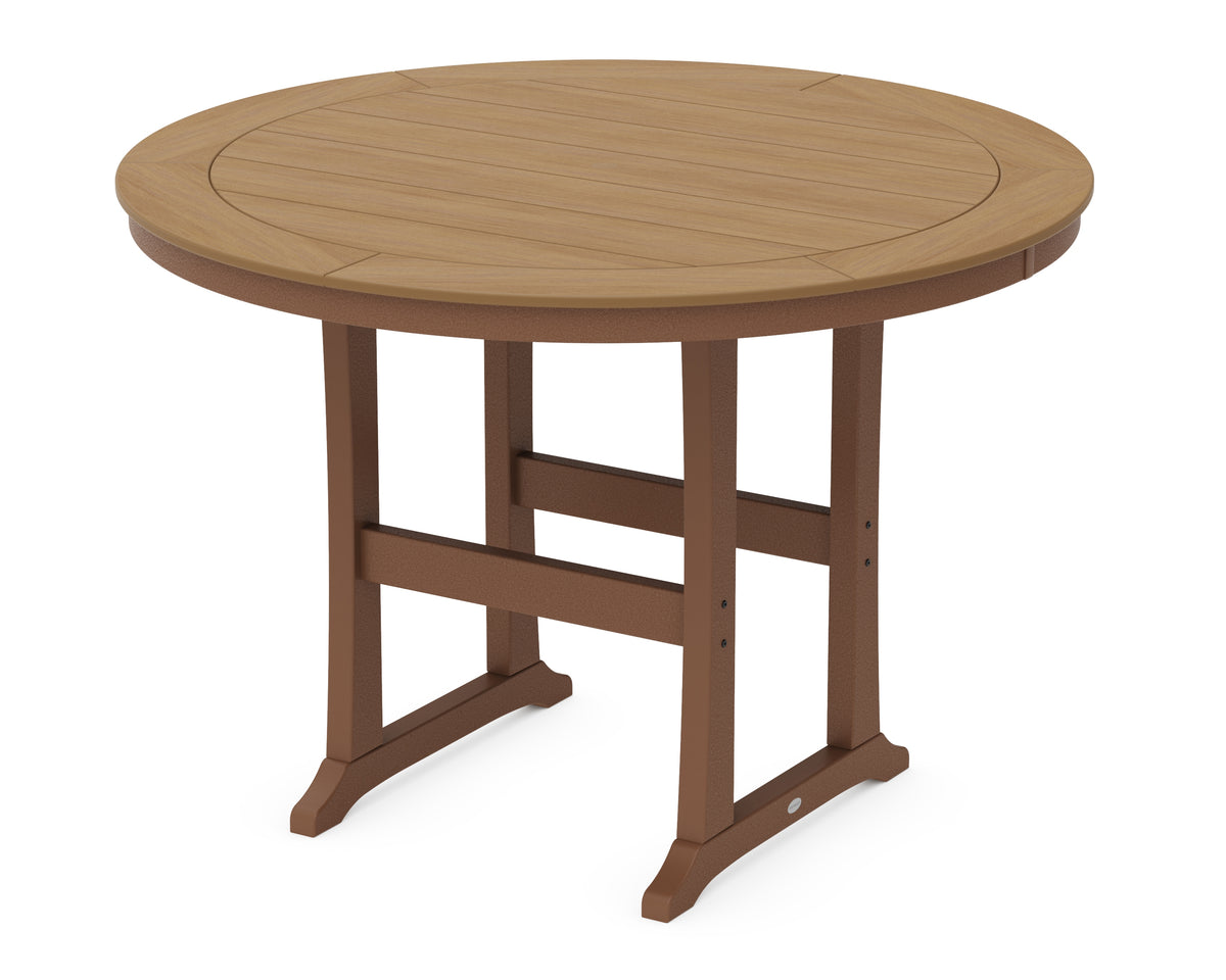 POLYWOOD Nautical Trestle 60" Round Bar Table in Teak / Natural