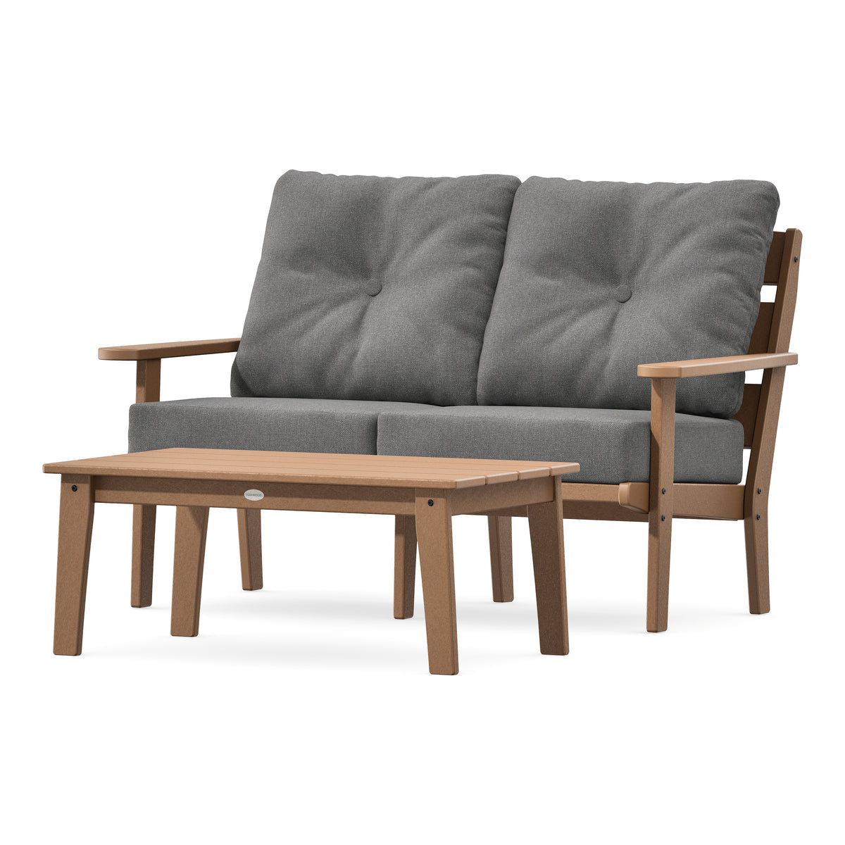 POLYWOOD Lakeside 2-Piece Lounge Loveseat Set in Teak