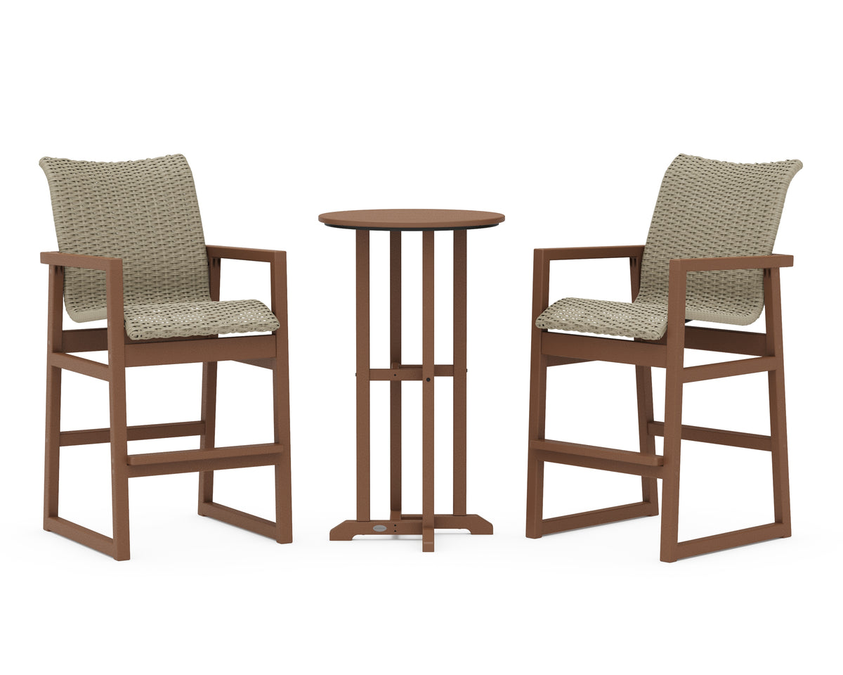 POLYWOOD EDGE Woven 3-Piece Farmhouse Bar Set in Teak / Dune Grass