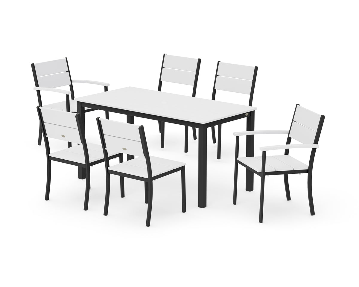 POLYWOOD Main Street 7-Piece Dining Set with Main Street 30 x 60 Dining Table in Black / White