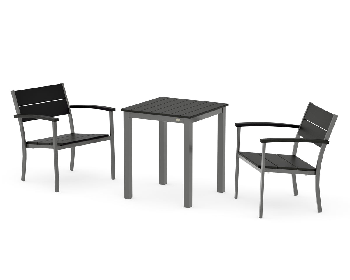 POLYWOOD Main Street 3-Piece Square Dining Set in Charcoal / Black