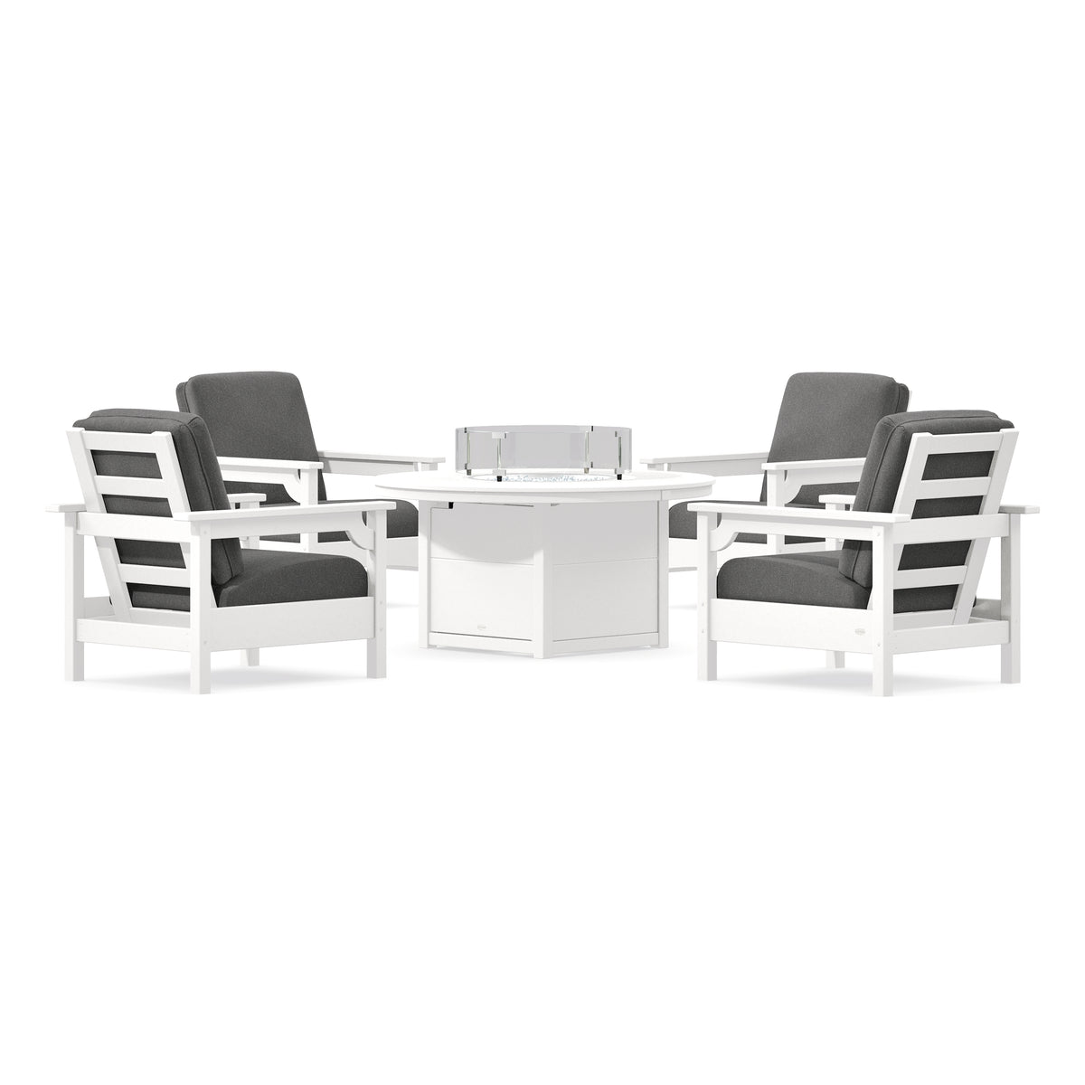 POLYWOOD Club 5-Piece Conversation Set with Fire Pit Table in White