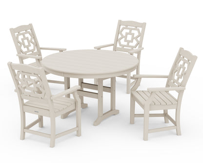 POLYWOOD Chinoiserie 5-Piece Round Farmhouse Dining Set in Sand