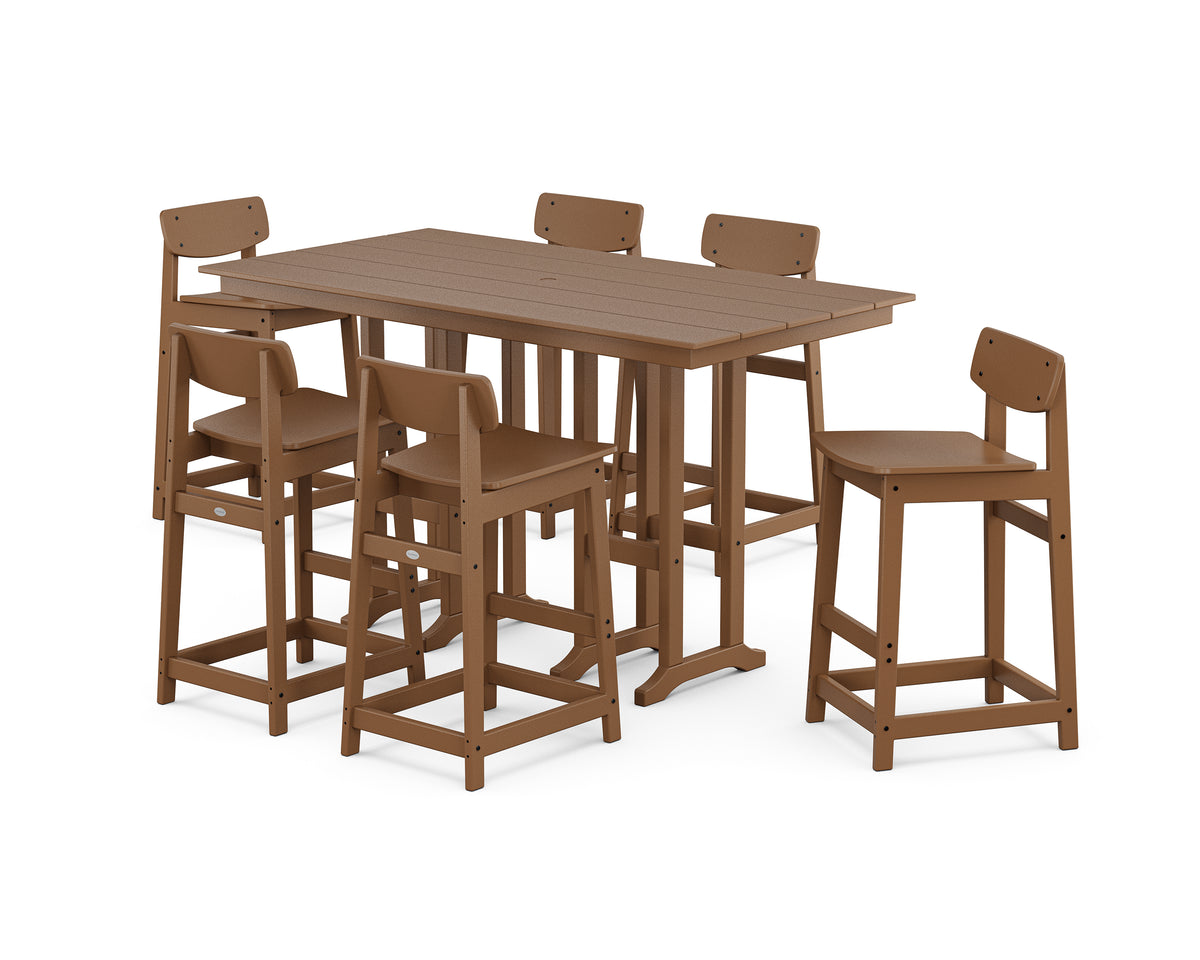 POLYWOOD Modern Studio Urban Lowback Bar Chair 7-Piece Set in Teak