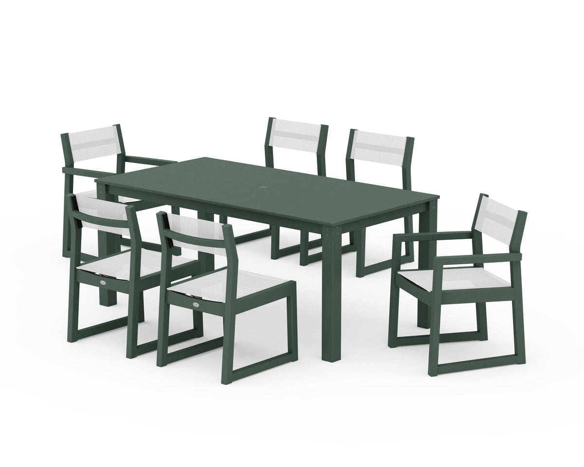 POLYWOOD EDGE Sling 7-Piece Parsons Dining Set in Green / White