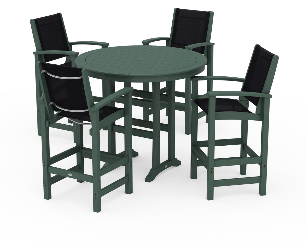 POLYWOOD Coastal 5-Piece Nautical Trestle Bar Set in Green / Black
