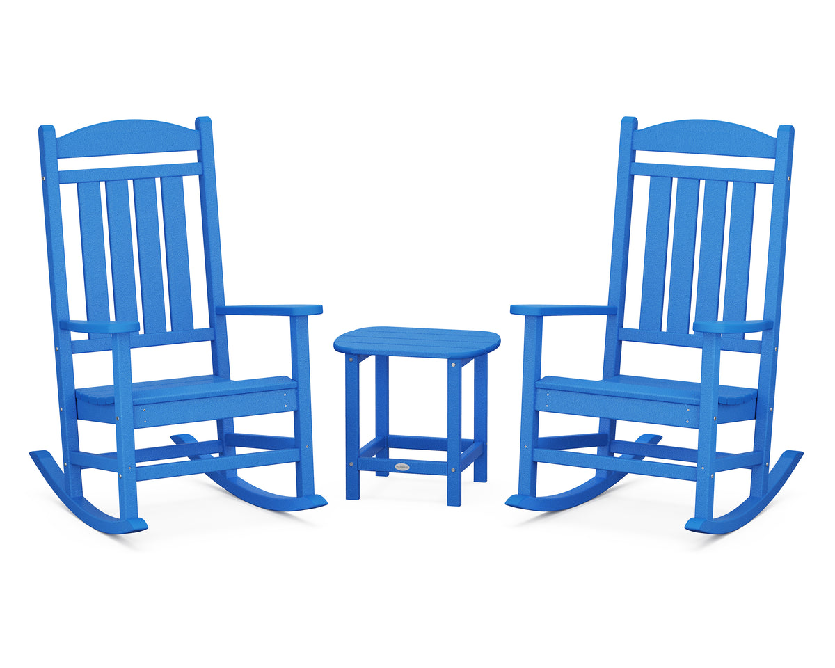 POLYWOOD Presidential 3-Piece Rocking Chair Set with 18" South Beach Side Table in Pacific Blue