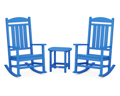 POLYWOOD Presidential 3-Piece Rocking Chair Set with 18" South Beach Side Table in Pacific Blue
