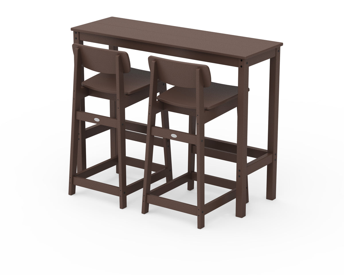 POLYWOOD Modern Studio Urban Lowback Bar Chair 3-Piece Balcony Set in Mahogany