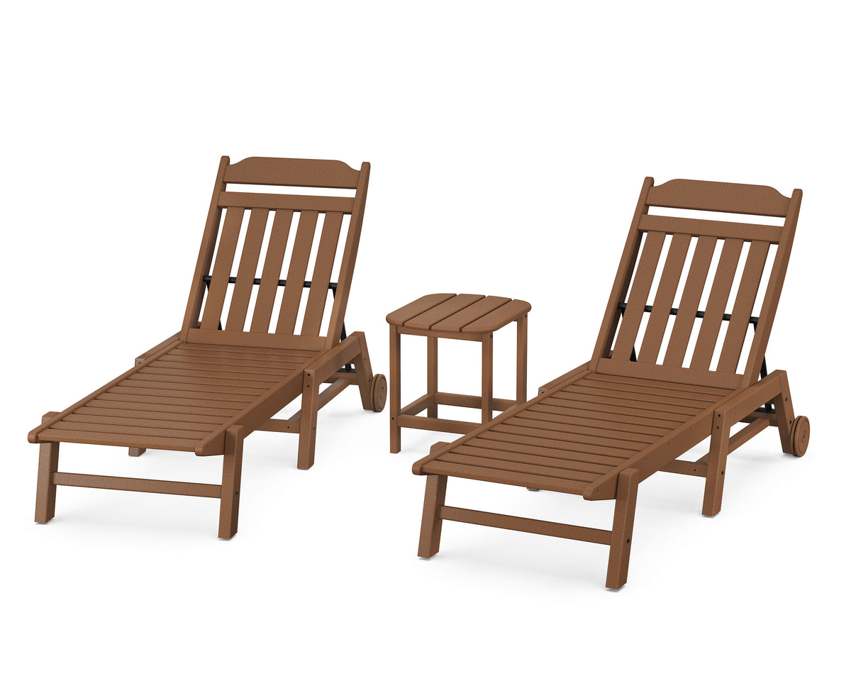 POLYWOOD Cottage 3-Piece Chaise Set with Wheels in Teak