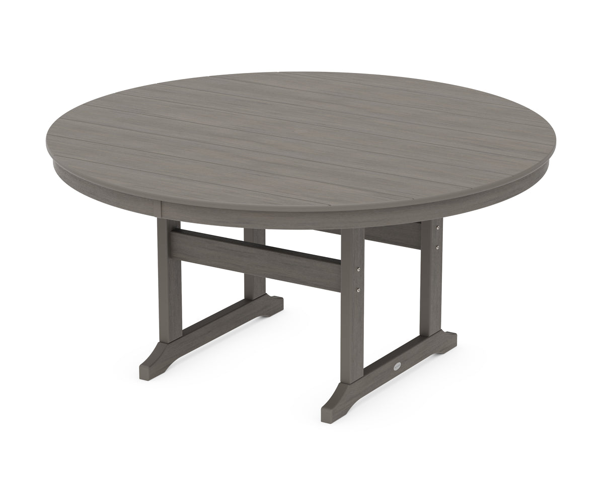 POLYWOOD 60" Round Farmhouse Dining Table in Driftwood