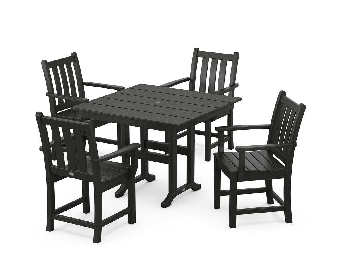 POLYWOOD Traditional Garden 5-Piece Farmhouse Dining Set in Black