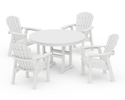 POLYWOOD Seashell 5-Piece Round Farmhouse Dining Set in White