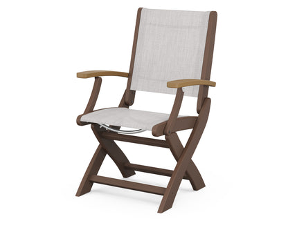 POLYWOOD Coastal Folding Chair in Mahogany with Natural arms and Parchment sling