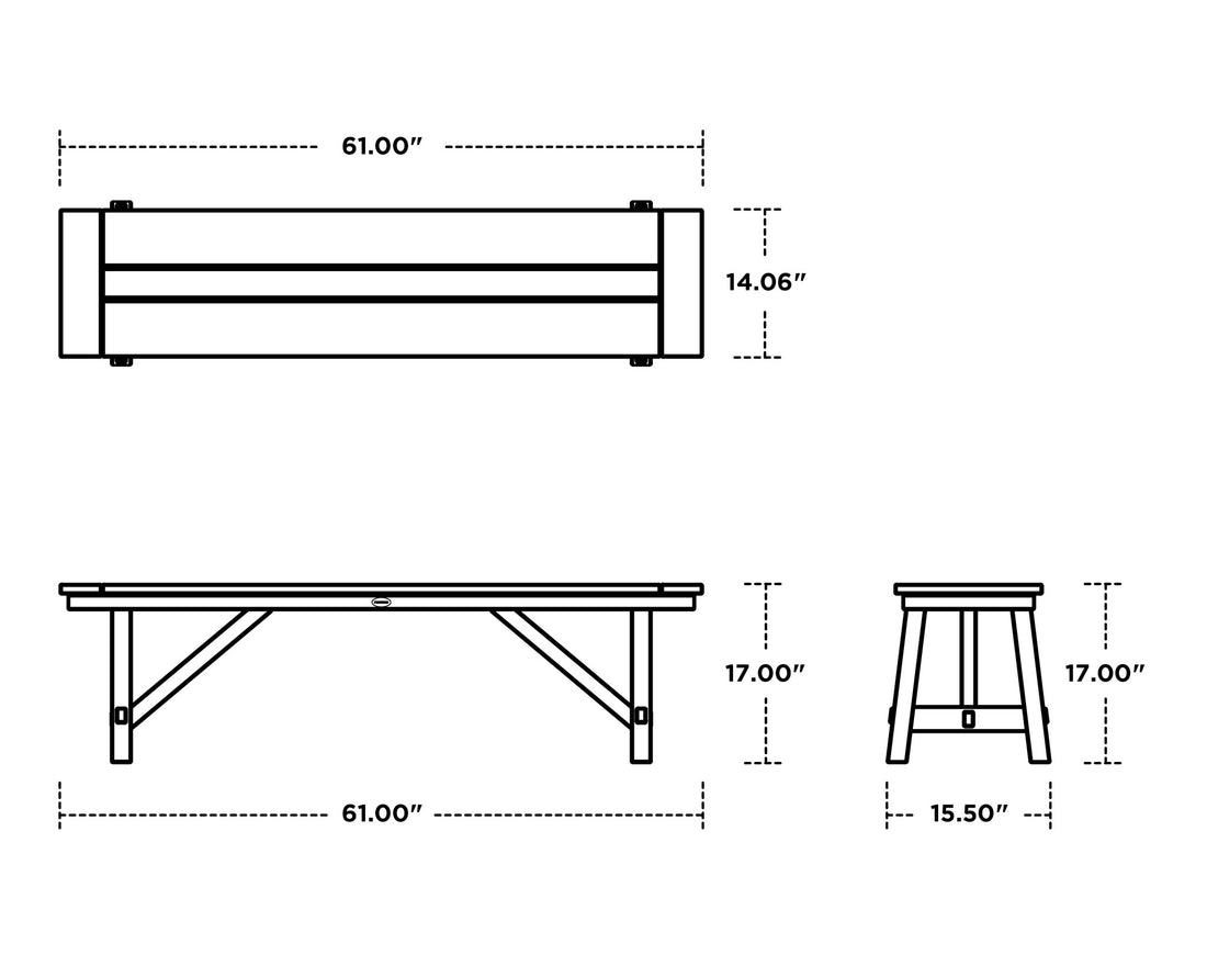 POLYWOOD Rustic Farmhouse 60" Backless Bench dimensions