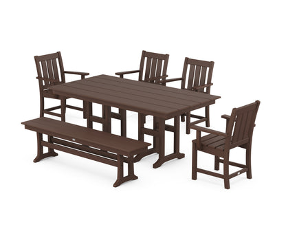 POLYWOOD Oxford 6-Piece Farmhouse Dining Set with Bench in Mahogany