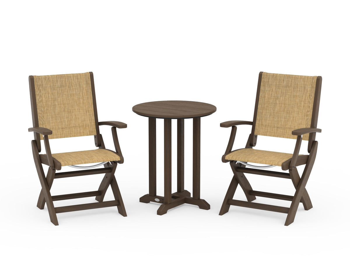 POLYWOOD Coastal Folding 3-Piece Round Bistro Dining Set in Kona / Burlap