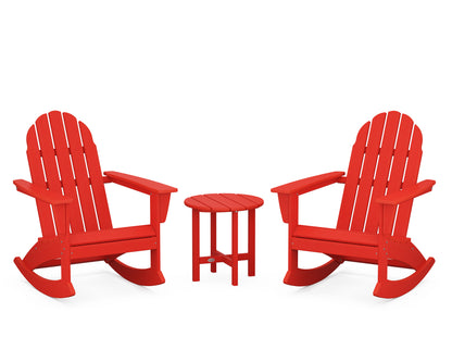 POLYWOOD Vineyard 3-Piece Adirondack Rocking Chair Set with 18" Round Table in Sunset Red