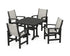 POLYWOOD Coastal 5-Piece Dining Set with Trestle Legs with Nautical Trestle 37" Dining Table in Black / Birch