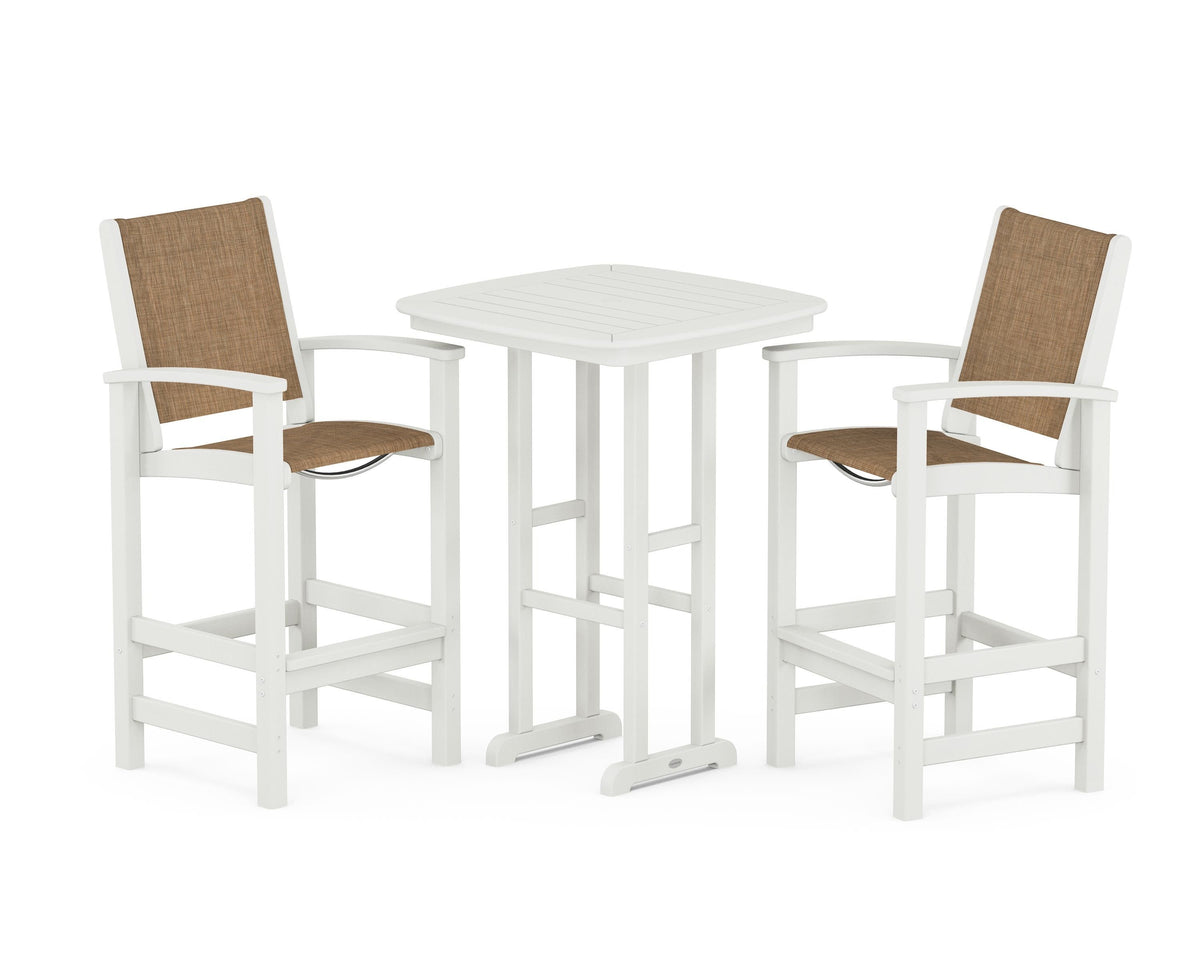 POLYWOOD Coastal 3-Piece Bar Set in Vintage White / Burlap