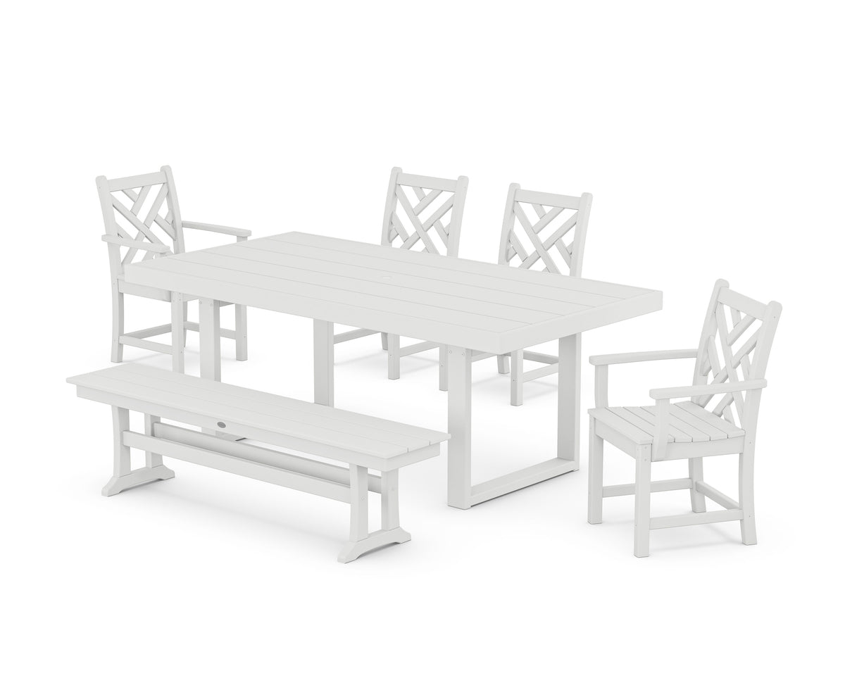 POLYWOOD Chippendale 6-Piece Dining Set with Bench - 39" x 78" Table in White