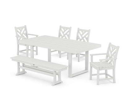 POLYWOOD Chippendale 6-Piece Dining Set with Bench - 39" x 78" Table in White