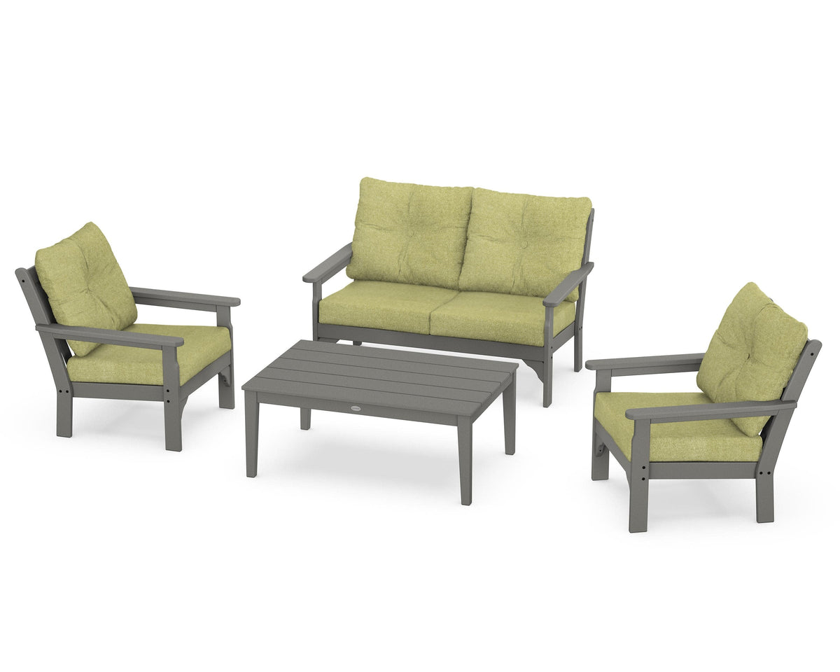 POLYWOOD Vineyard 4-Piece Deep Seating Set with Two Chairs and Loveseat in Slate Grey / Chartreuse Boucle
