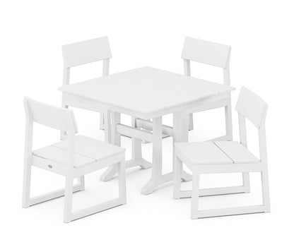 POLYWOOD EDGE 5-Piece Farmhouse Trestle Side Chair Dining Set in White