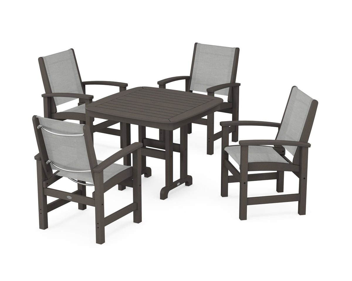 POLYWOOD Coastal 5-Piece Dining Set with Nautical 37" Dining Table in Vintage Coffee / Metallic