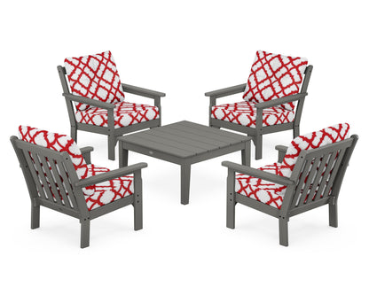 POLYWOOD Vineyard 5-Piece Deep Seating Conversation Set in Slate Grey / Trellis Crimson