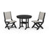 POLYWOOD Coastal Folding Side Chair 3-Piece Round Dining Set in Black / Birch