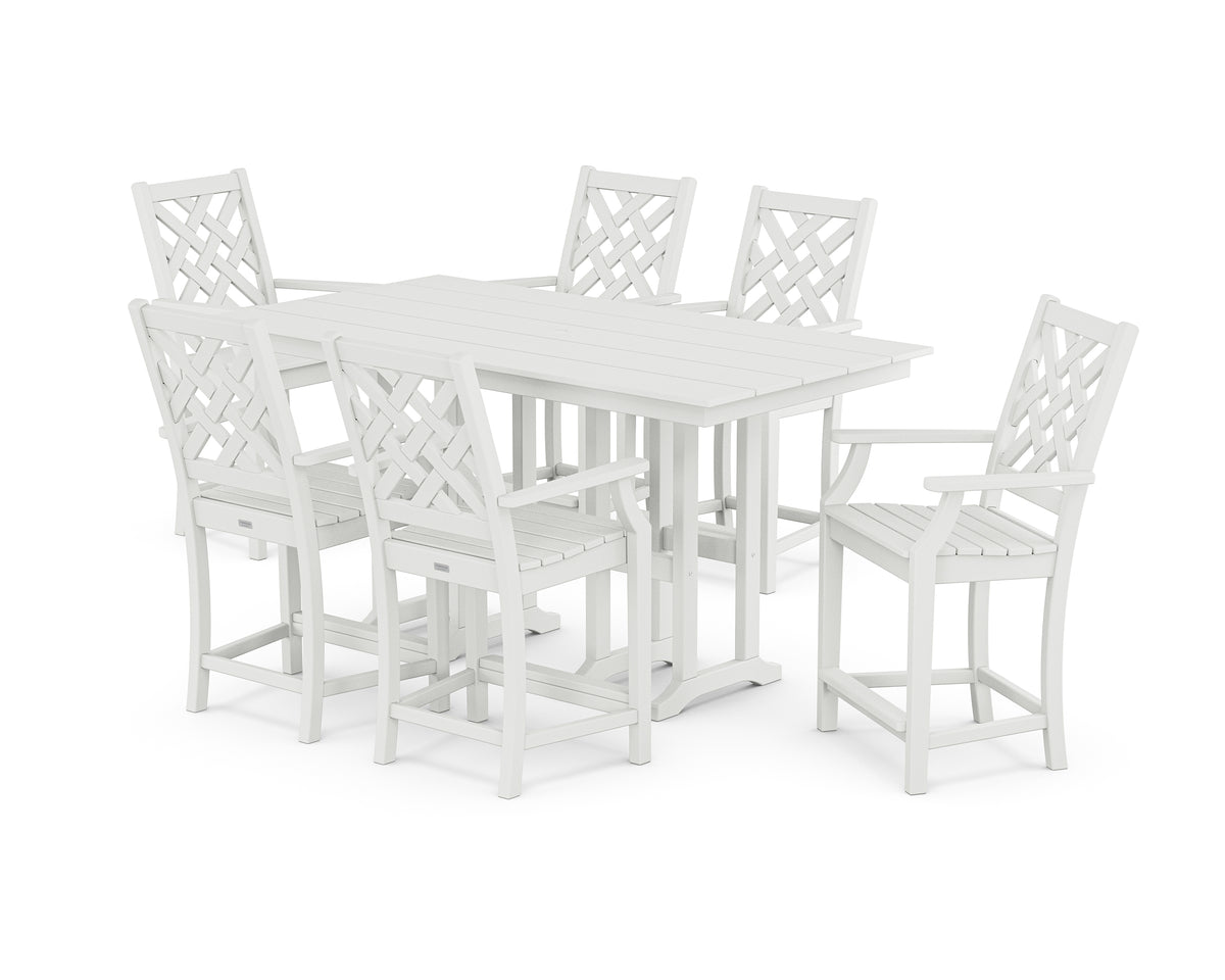 POLYWOOD Country Living Wovendale Arm Chair 7-Piece Farmhouse Counter Set in White