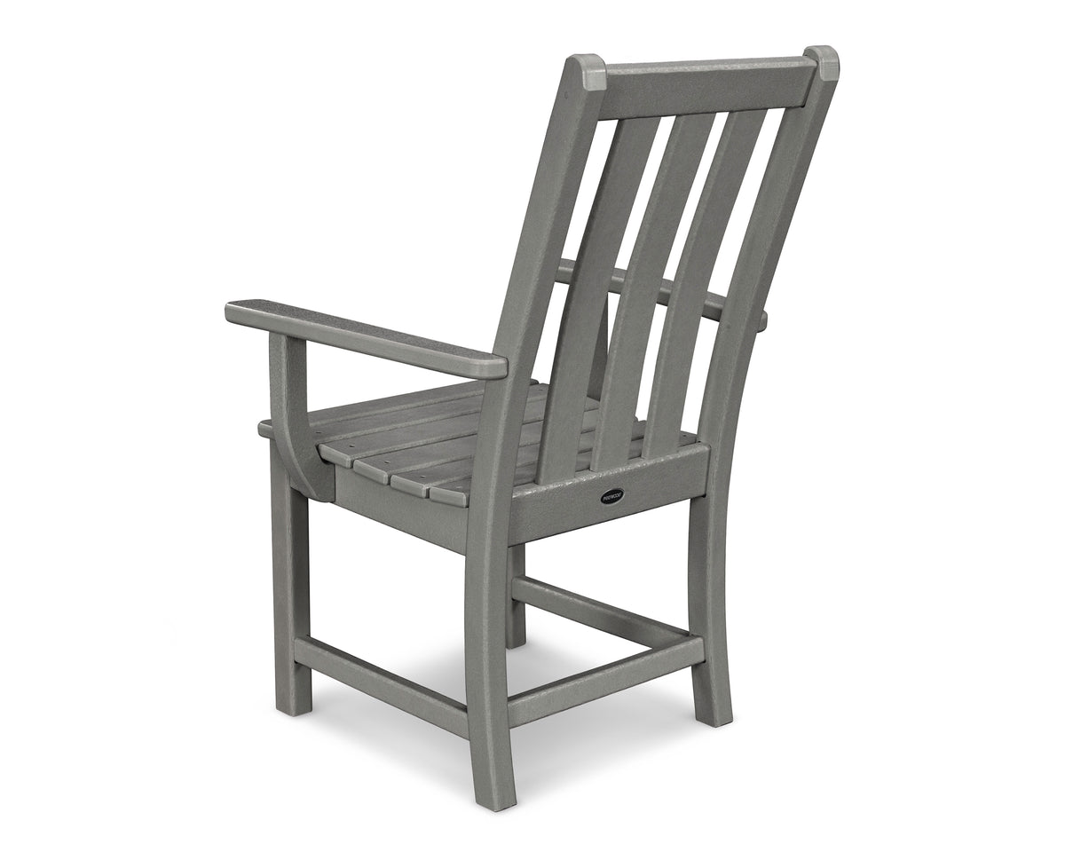 Angled view of the POLYWOOD Vineyard Dining Arm Chair in Slate Grey