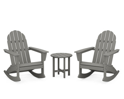 POLYWOOD Vineyard 3-Piece Adirondack Rocking Chair Set with 18" Round Table in Slate Grey