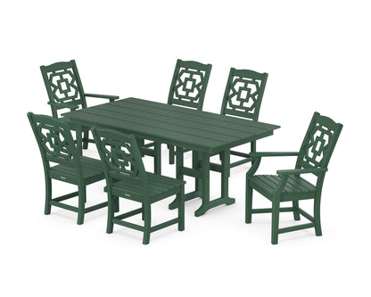 POLYWOOD Chinoiserie 7-Piece Farmhouse Dining Set in Green