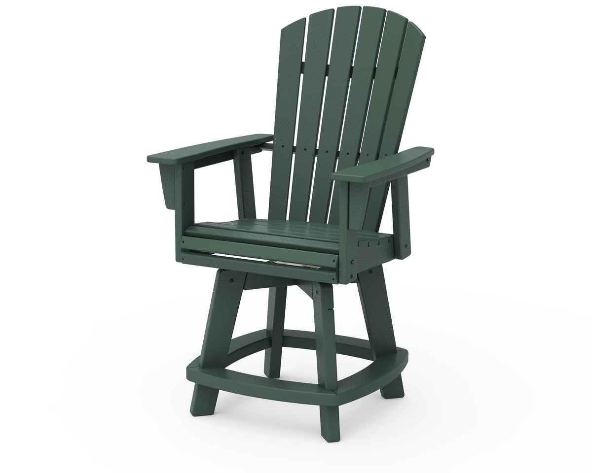 POLYWOOD Nautical Curveback Adirondack Swivel Counter Chair in Green