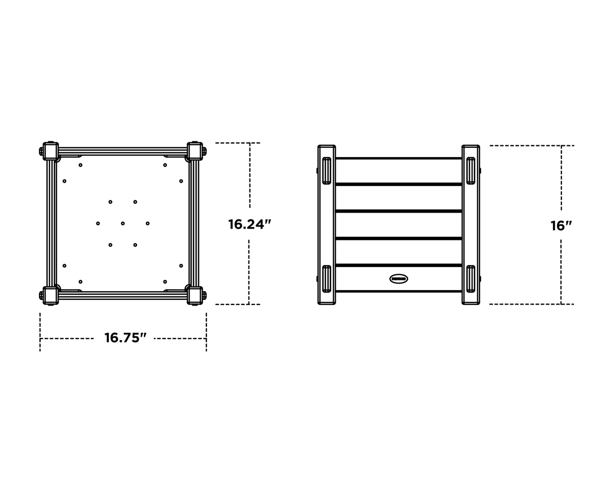 POLYWOOD Nautical Square Planter Box dimension drawing with width, depth and height measurements