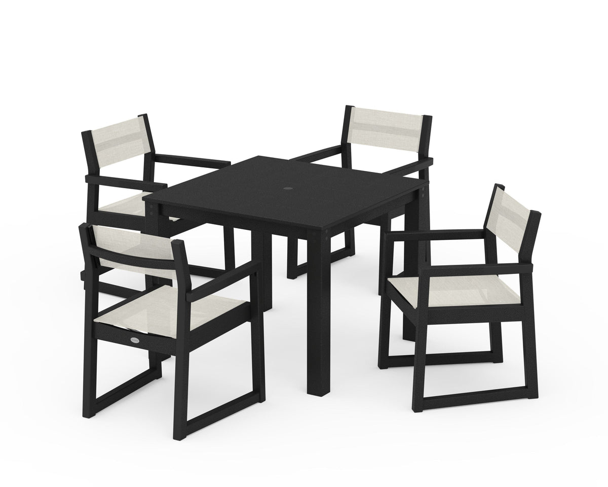 POLYWOOD EDGE Sling Arm Chair 5-Piece Parsons Dining Set in Black / Parchment