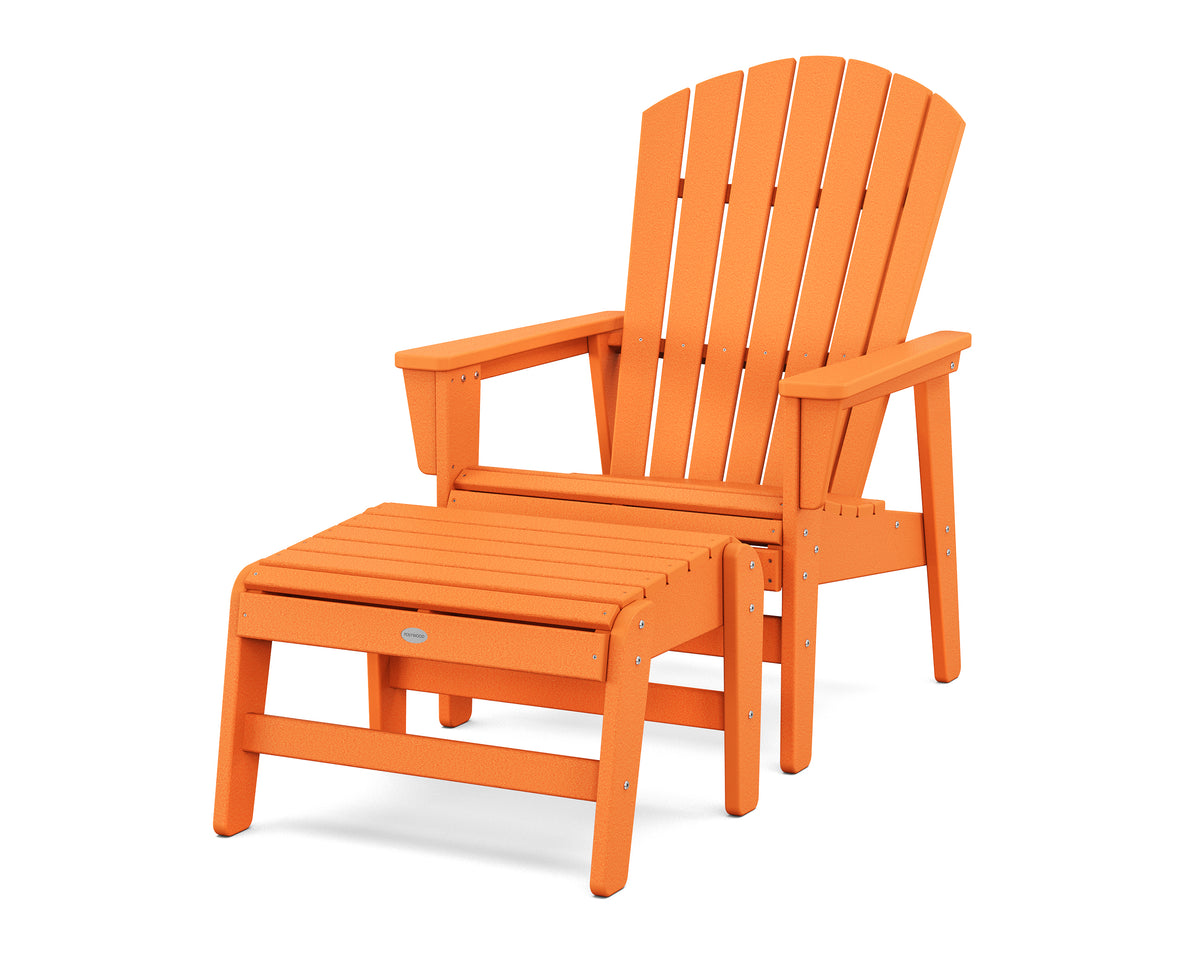 POLYWOOD Nautical Grand Upright Adirondack Chair with Ottoman in Tangerine