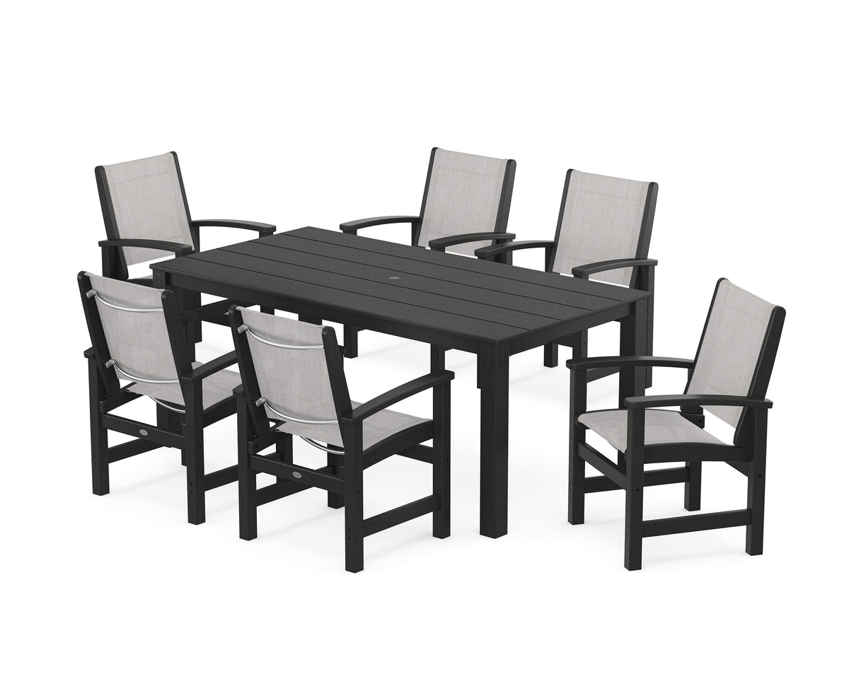 POLYWOOD Coastal 7-Piece Parsons Dining Set in Black / Parchment