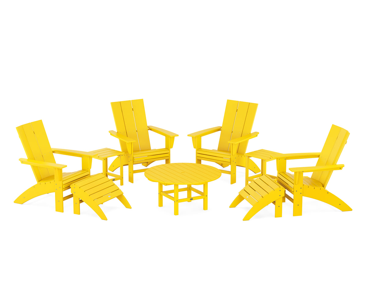 POLYWOOD Modern Curveback Adirondack Chair 9-Piece Conversation Set in Lemon
