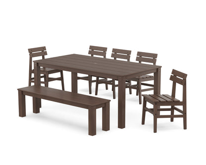 POLYWOOD Modern Studio Plaza Chair 7-Piece Parsons Dining Set with Bench in Mahogany