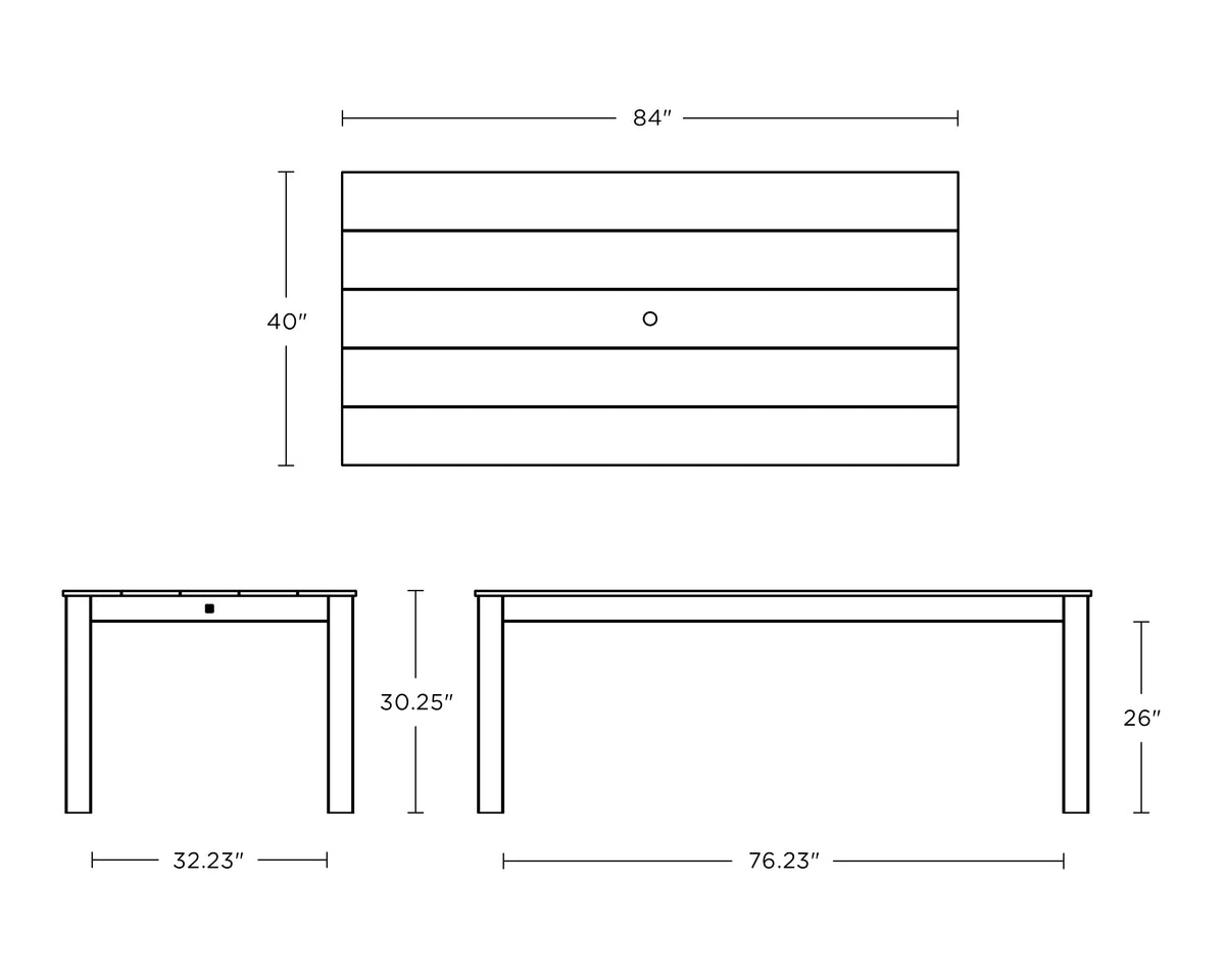 POLYWOOD 84" Parsons Dining Table dimension drawing with width, depth and height measurements