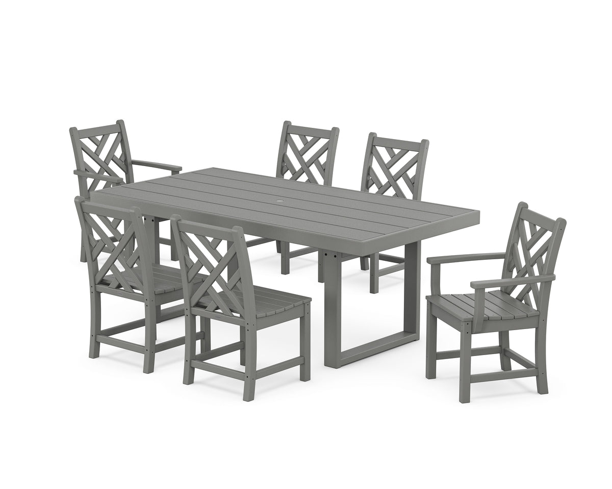 POLYWOOD Chippendale 7-Piece Dining Set - 39" x 78" Table in Slate Grey