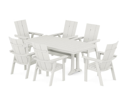 POLYWOOD Modern Curveback Adirondack 7-Piece Dining Set with Trestle Legs in Vintage White