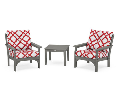 POLYWOOD Vineyard 3-Piece Deep Seating Set in Slate Grey / Trellis Crimson