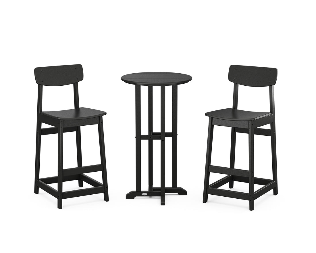 POLYWOOD Modern Studio Urban Bar Chair 3-Piece Bistro Set in Black